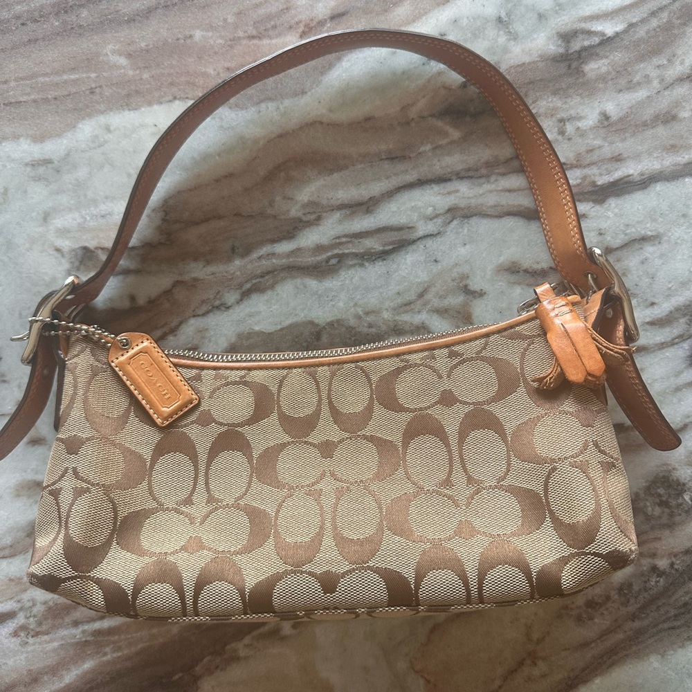 Coach Tan and Brown Signature Shoulder Bag